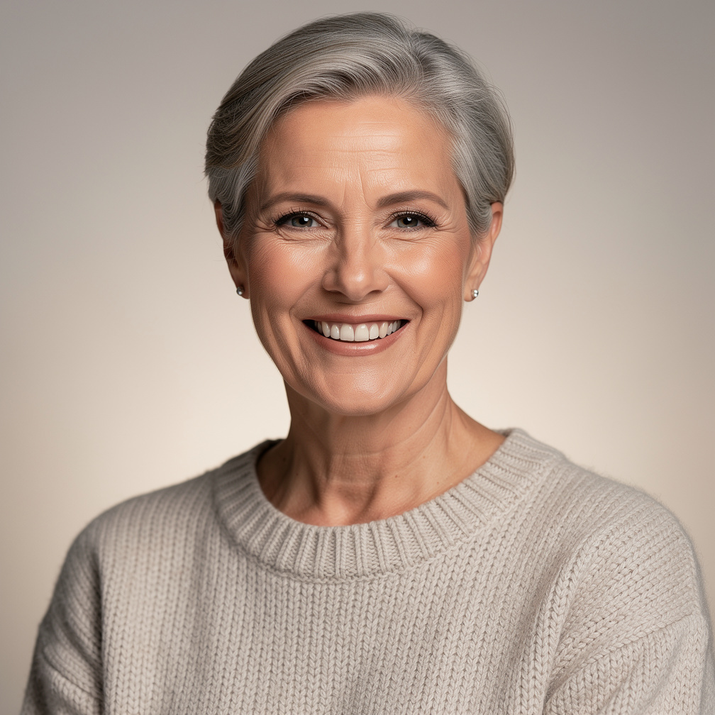 Dutch middle aged woman smiling warmly indoors